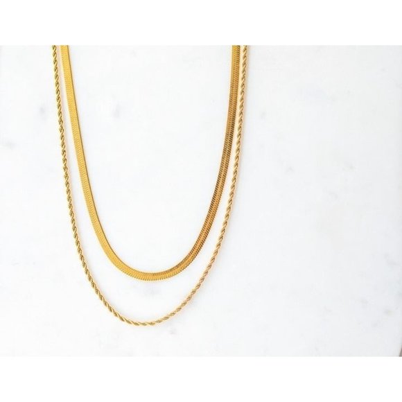 Layering Necklace Gold Stackable Herringbone Rope Chain Waterproof Herringbone - Picture 10 of 13